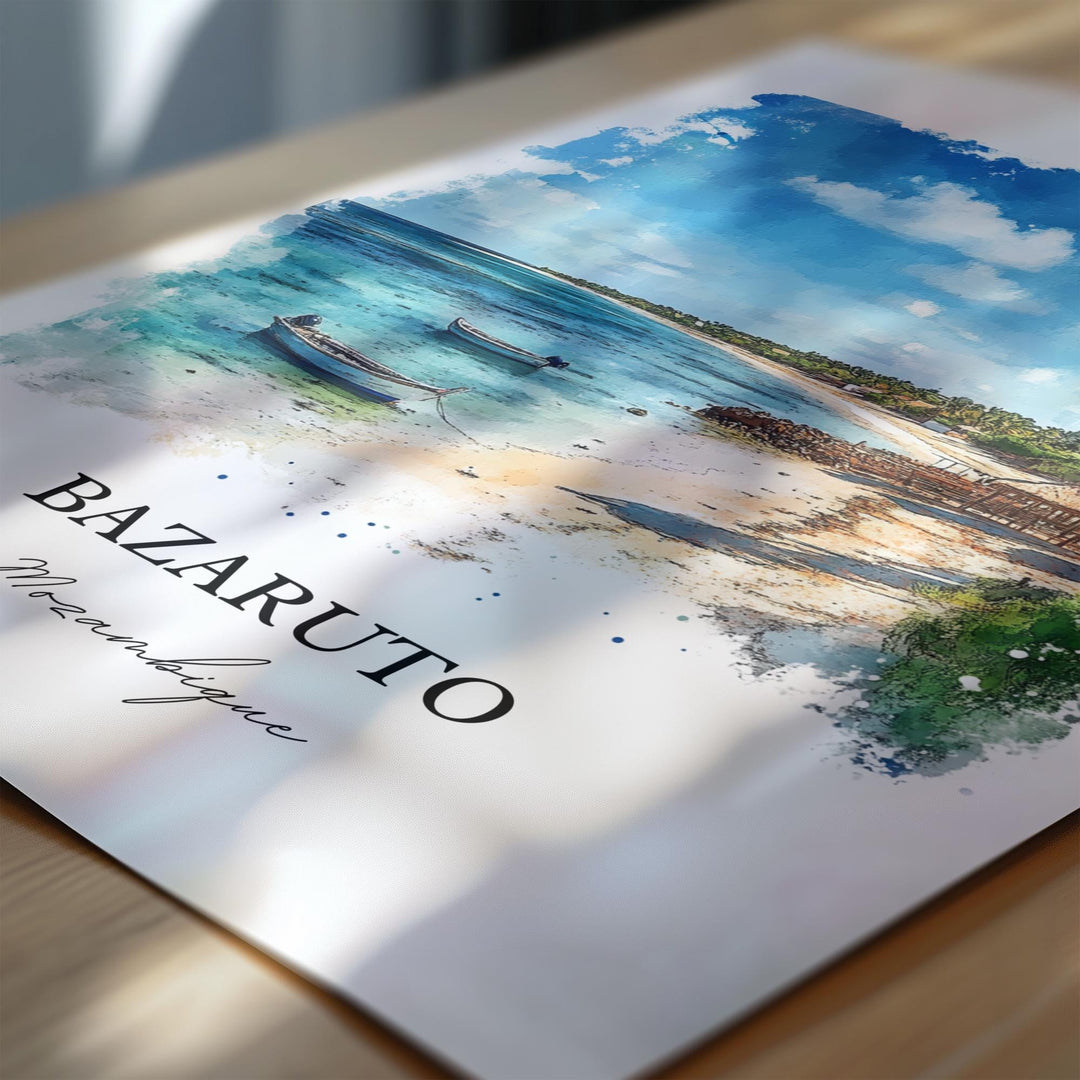 Bazaruto Wall Art, Bazaruto Island Print, Mozambique Watercolor Art, Bazaruto Gift, Travel Print, Travel Poster, Housewarming Gift