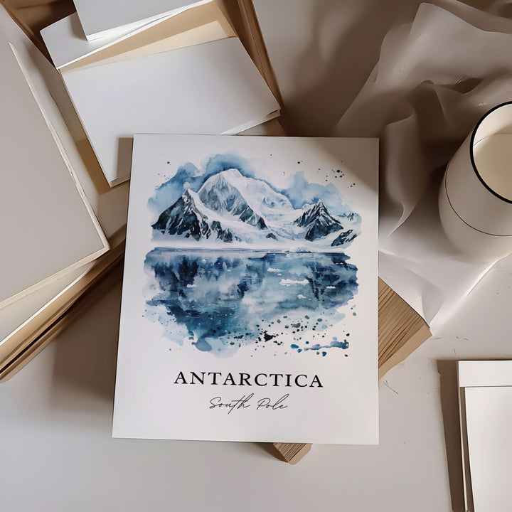 Antarctica Wall Art, Antarctica Print, Antarctica Watercolor Art, Antarctica South Pole Gift, Travel Print, Travel Poster, Housewarming Gift