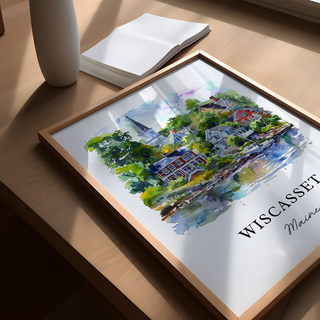 Wiscasset Maine Wall Art, Wiscasset Print, Wiscasset Watercolor, Wiscasset Maine Gift,