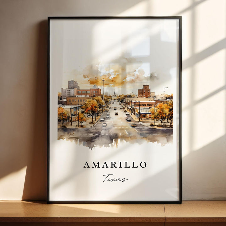 Amarillo TX wall art, Amarillo poster, Amarillo Texas gift, Amarillo Skyline artwork, Amarillo TX Watercolor art, Amarillo custom gift