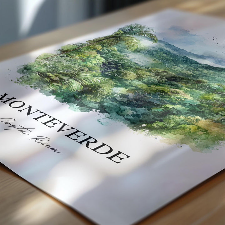 Monteverde Wall Art, Puntarenas Print, Costa Rica Watercolor Art, Monteverde CR Gift, Travel Print, Travel Poster, Housewarming Gift