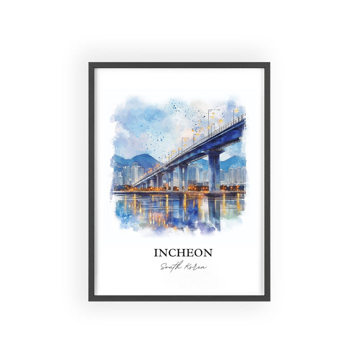 Incheon Wall Art, Seoul Print, South Korea Watercolor Art, Incheon Gift, Travel Print, Travel Poster, Housewarming Gift
