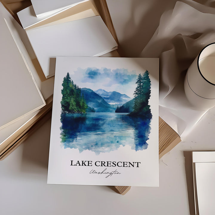 Lake Crescent WA Art, Olympic National Park Print, Washington Artwork, Lake Crescent Gift, Travel Print, Travel Poster, Housewarming Gift