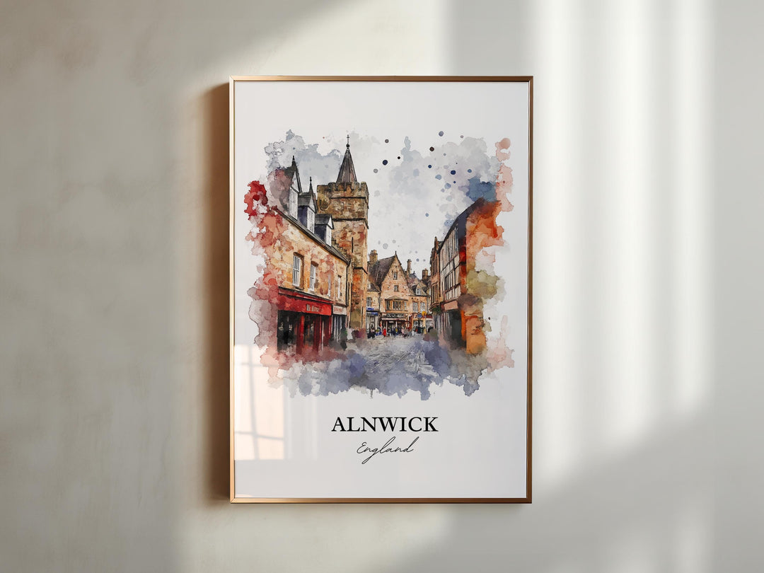 Alnwick Wall Art, Northumberland Print, England Watercolor Art, Alnwick England Gift, Travel Print, Travel Poster, Housewarming Gift