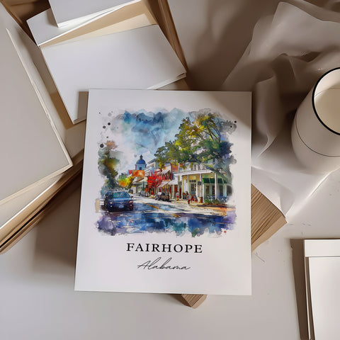 Fairhope AL Wall Art, Fairhope Alabama Print, Mobile Bay AL Watercolor, Baldwin County Gift, Travel Print, Travel Poster, Housewarming Gift