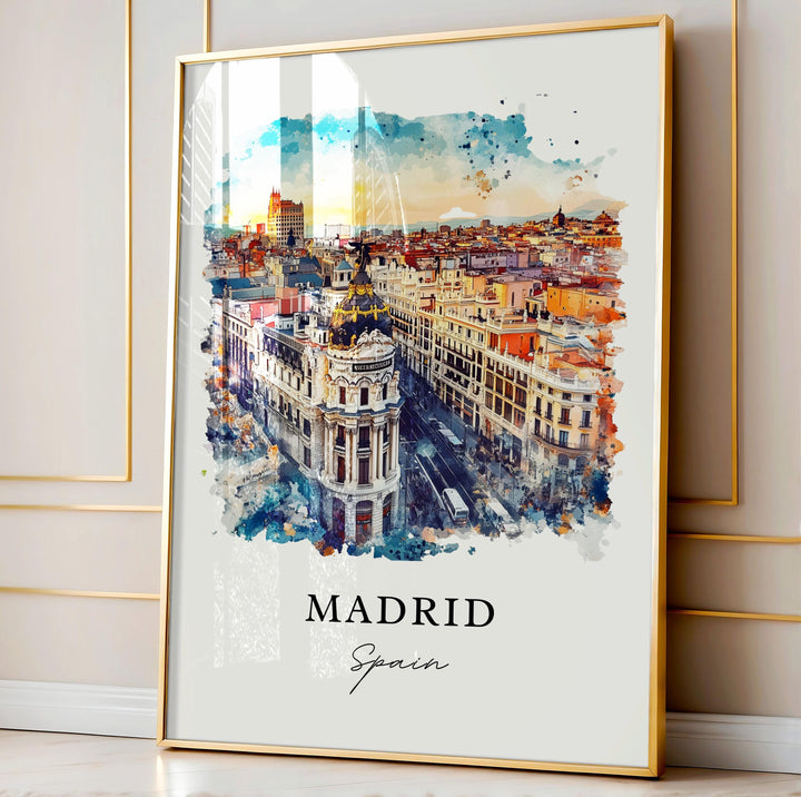 Madrid Spain Wall Art, Madrid Print, Madrid Watercolor Art, Madrid Skyline Gift, Puerta del Sol Travel Poster, Housewarming Gift