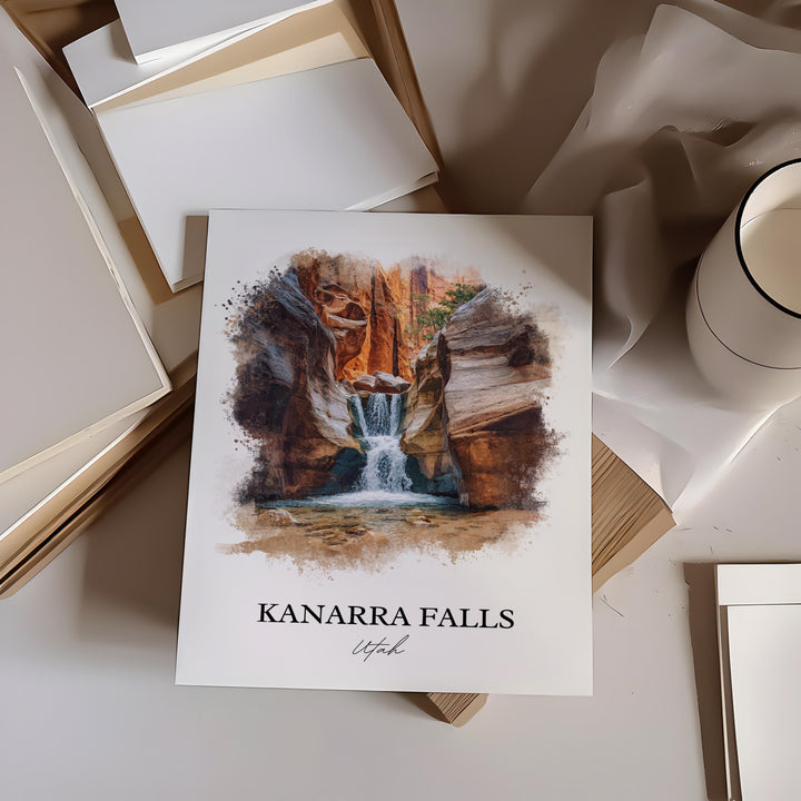 Kanarra Falls Wall Art, Kanarra Falls Print, Utah Watercolor Art, Kanarra Falls Gift, Travel Print, Travel Poster, Housewarming Gift