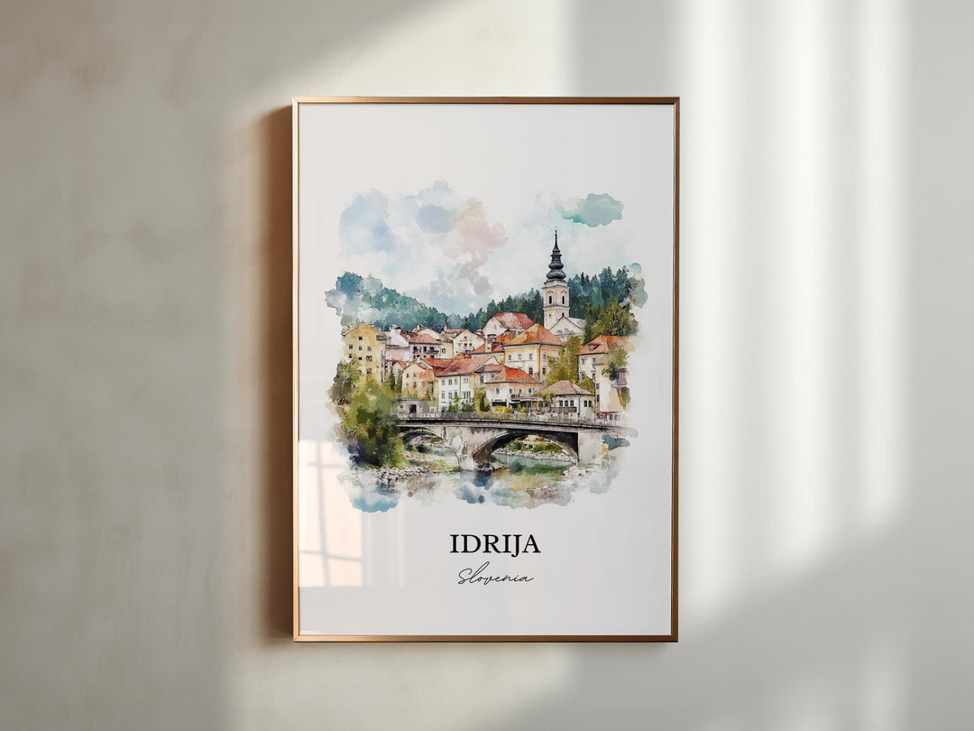Idrija Wall Art, Slovene Littoral Print, Slovenia Watercolor Art, Idrija Slovenia Gift, Travel Print, Travel Poster, Housewarming Gift