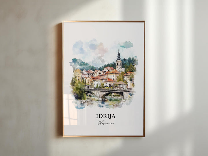 Idrija Wall Art, Slovene Littoral Print, Slovenia Watercolor Art, Idrija Slovenia Gift, Travel Print, Travel Poster, Housewarming Gift