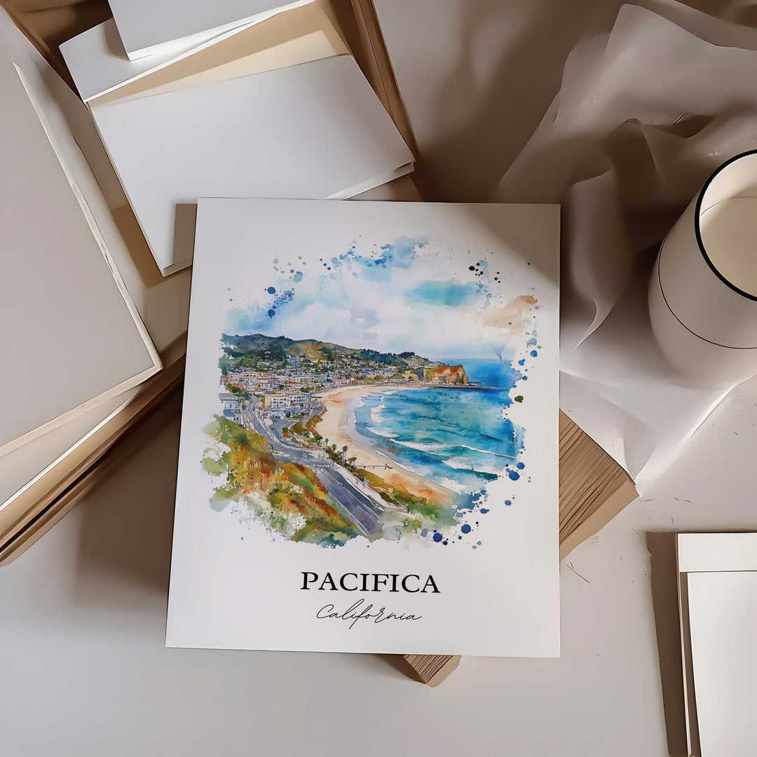 Pacifica Wall Art, San Mateo County Print, California Beaches Watercolor Art, Pacifica Gift, Travel Print, Travel Poster, Housewarming Gift