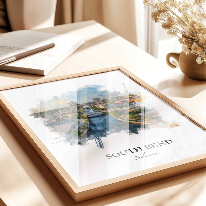 South Bend, Indiana Wall Art, South Bend Print, Indiana Watercolor Art, South Bend Indiana Gift, Travel Print, Travel Poster, Housewarming Gift