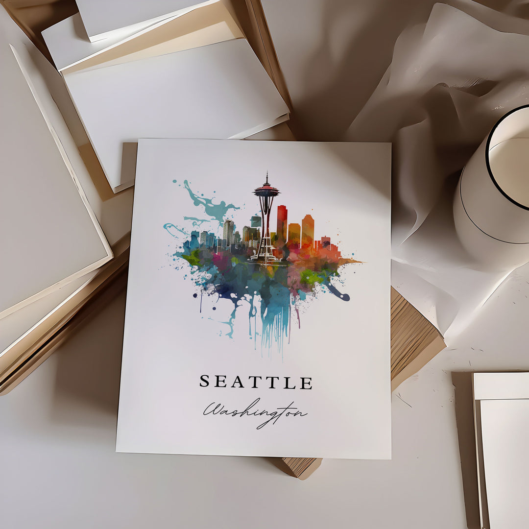 Seattle Washington wall art - Washington, Seattle poster, Seattle Skyline Wedding gift, Birthday present, Custom Text, Personalised Gift