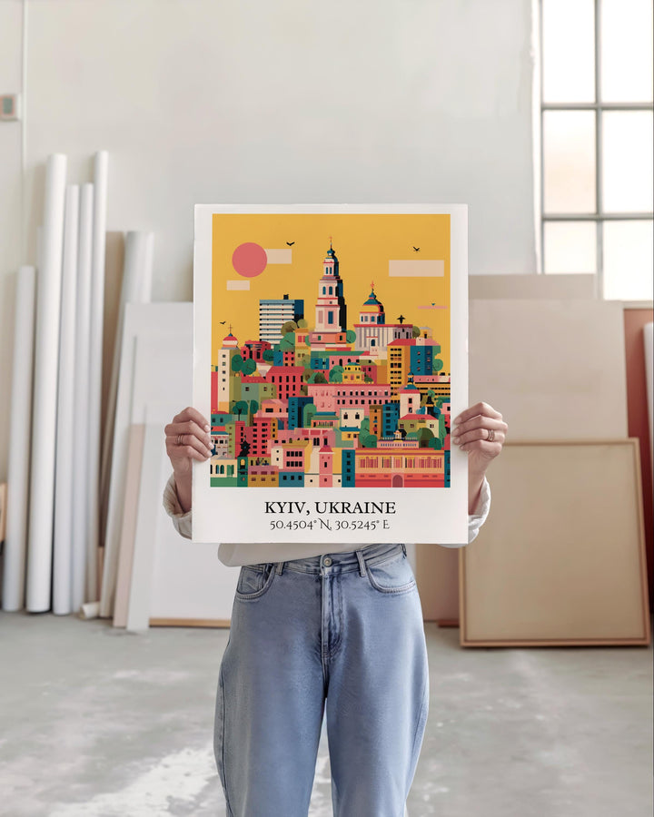 Kyiv Art, Kyiv Retro Travel Art, Kyiv Ukraine Home Decor, Ukraine Gift, Ukraine Travel Art, Travel Prints, Housewarming Gift