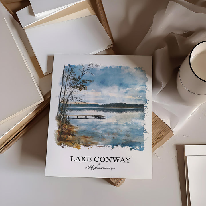 Lake Conway Wall Art, Arkansas Print, Arkansas Watercolor Art, Lake Conway Gift, Travel Print, Travel Poster, Housewarming Gift