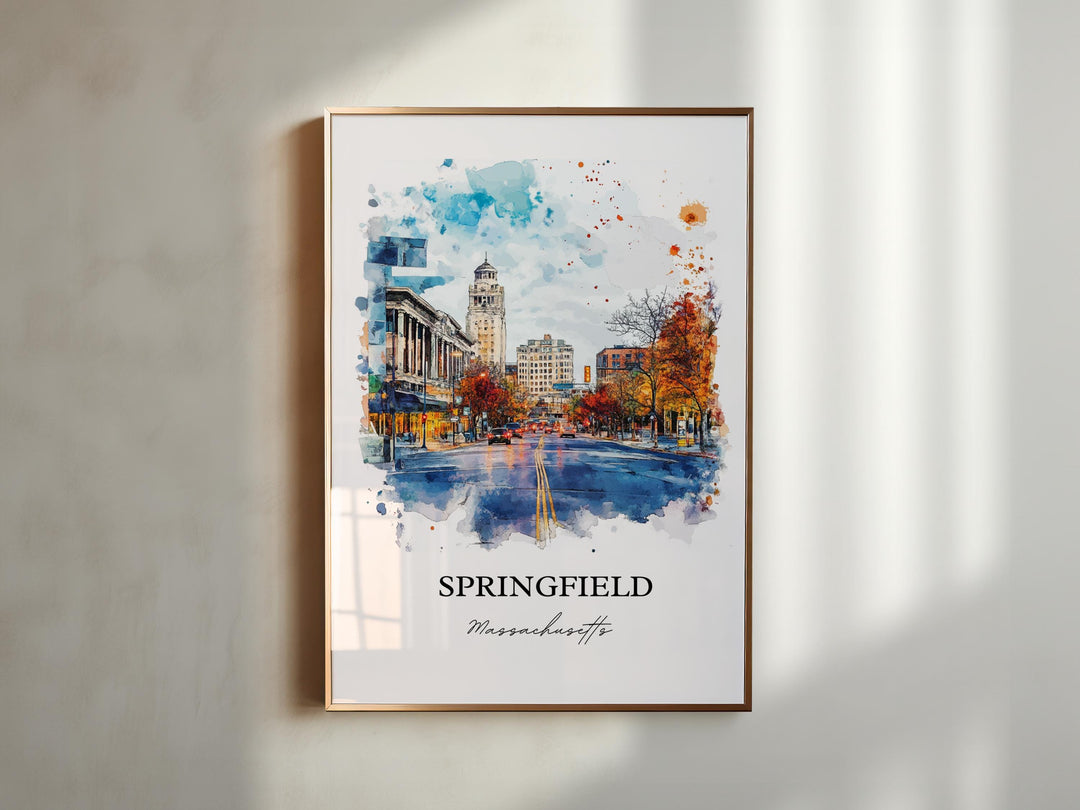 Springfield MA Wall Art, Connecticut River Print, MA Watercolor Art, Springfield MA Gift, Travel Print, Travel Poster, Housewarming Gift