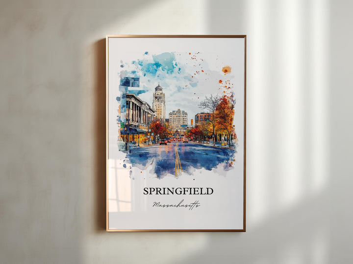 Springfield MA Wall Art, Connecticut River Print, MA Watercolor Art, Springfield MA Gift, Travel Print, Travel Poster, Housewarming Gift