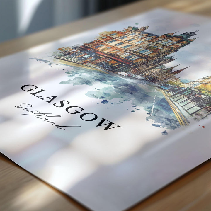 Glasgow Wall Art, Glasgow Scotland Print, Scotland Watercolor Art, Glasgow Scotland Gift, Travel Print, Travel Poster, Housewarming Gift