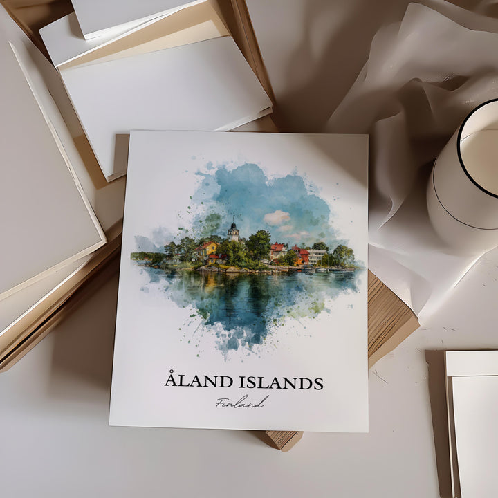 Aland Islands Wall Art, Aland Islands Print, Finland Watercolor Art, Aland Islands Gift, Travel Print, Travel Poster, Housewarming Gift