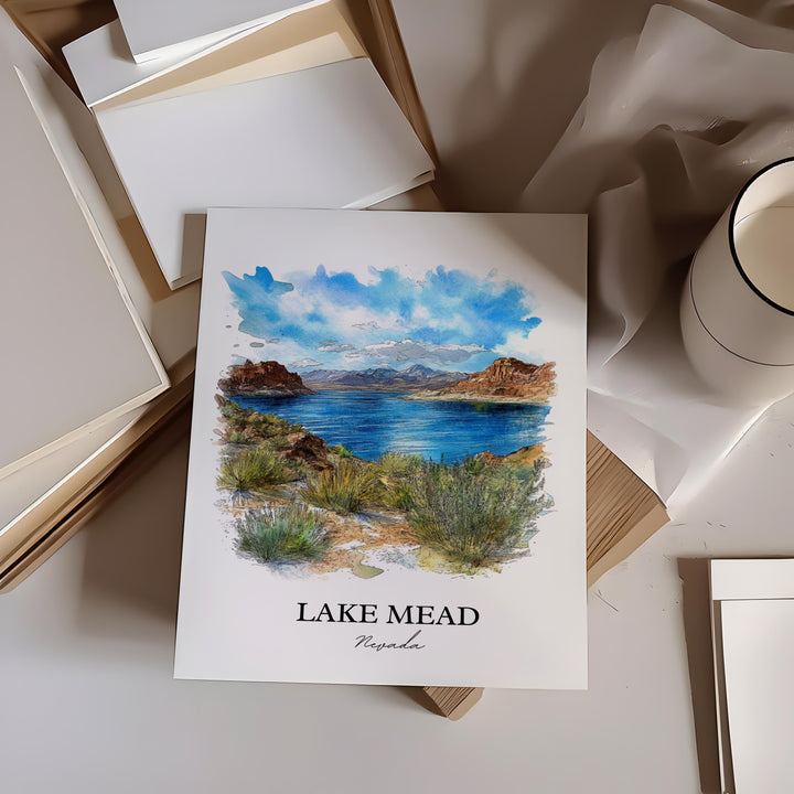 Lake Mead Wall Art, Nevada Print, Lake Mead NV Watercolor, Lake Mead Gift, Travel Print, Travel Poster, Housewarming Gift