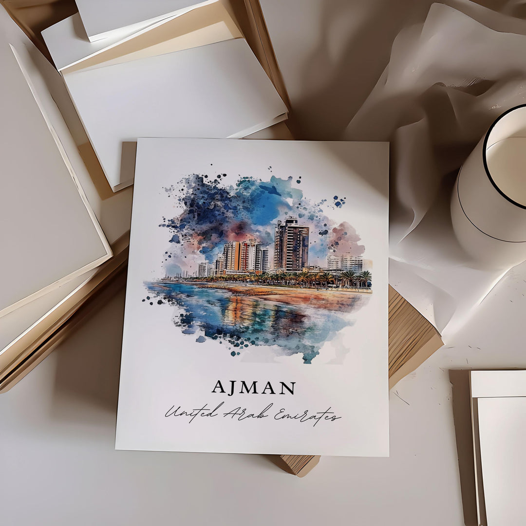 Ajman UAE Wall Art, Ajman Print, Ajman Watercolor Art, Ajman United Arab Emirates Art Gift, Travel Poster, Housewarming Gift