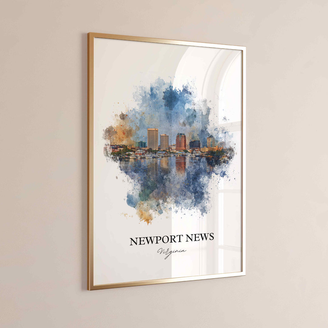 Newport News Wall Art, Virginia Print, Newport News Watercolor Art, Norfolk VA Gift, Travel Print, Travel Poster, Housewarming Gift