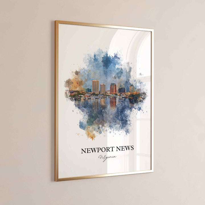 Newport News Wall Art, Virginia Print, Newport News Watercolor Art, Norfolk VA Gift, Travel Print, Travel Poster, Housewarming Gift