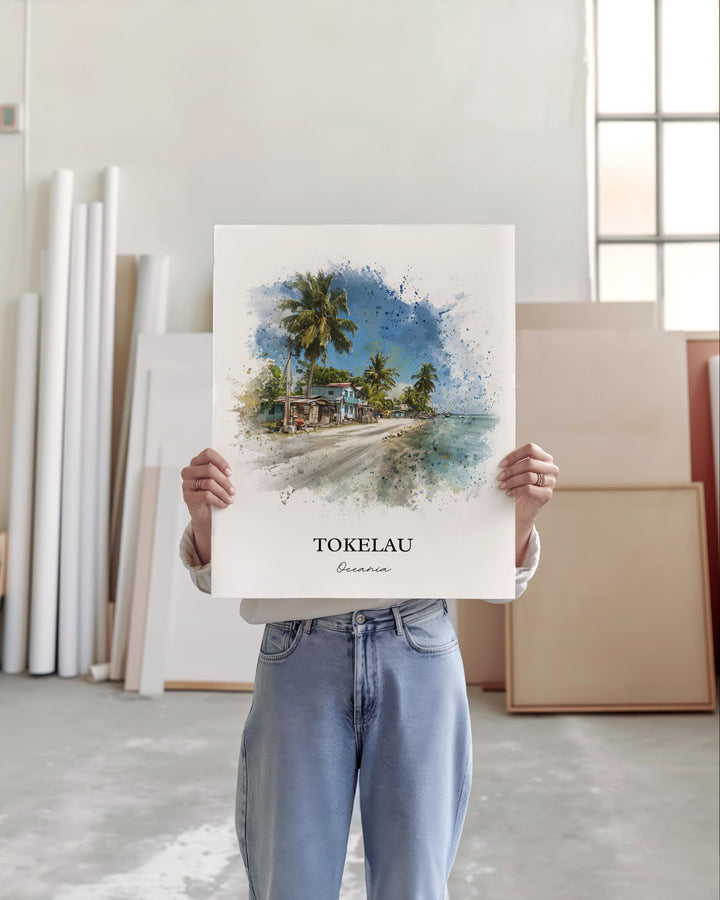 Tokelau Wall Art, Tokelau Print, Tokelau Island Watercolor Art, Atafu Gift, Travel Print, Travel Poster, Housewarming Gift