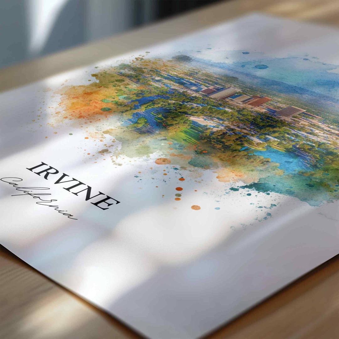 Irvine CA Wall Art, Irvine California Print, Orange County Watercolor, Orange County Gift, Travel Print, Travel Poster, Housewarming Gift