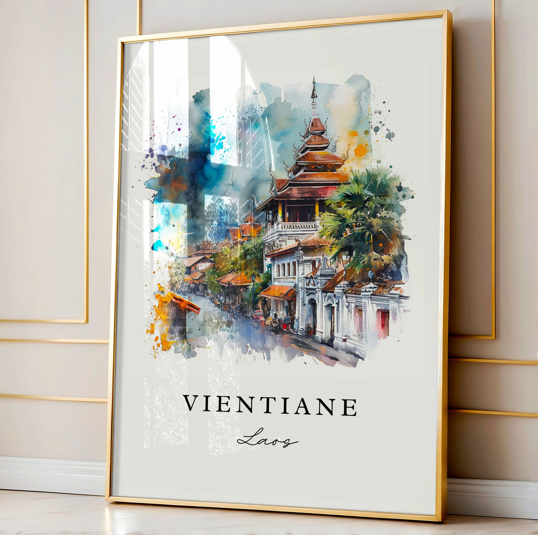 Vientiane watercolor travel art - Laos, Vientiane print, Wedding gift, Birthday present, Custom Text, Perfect Gift