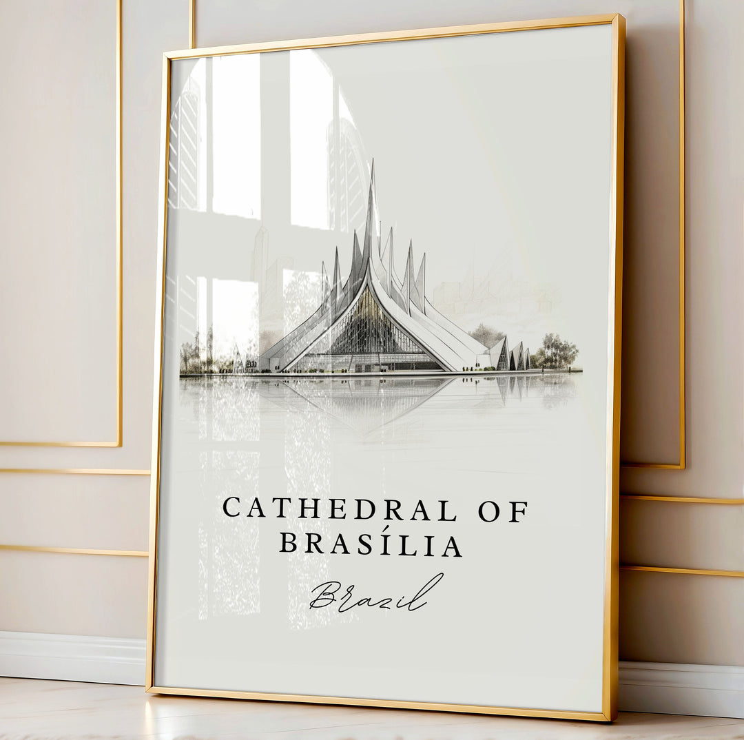 Cathedral of Brasilia travel art - Brazil, Cathedral de Brasilia poster print, Wedding gift, Birthday present, Custom Text, Perfect Gift