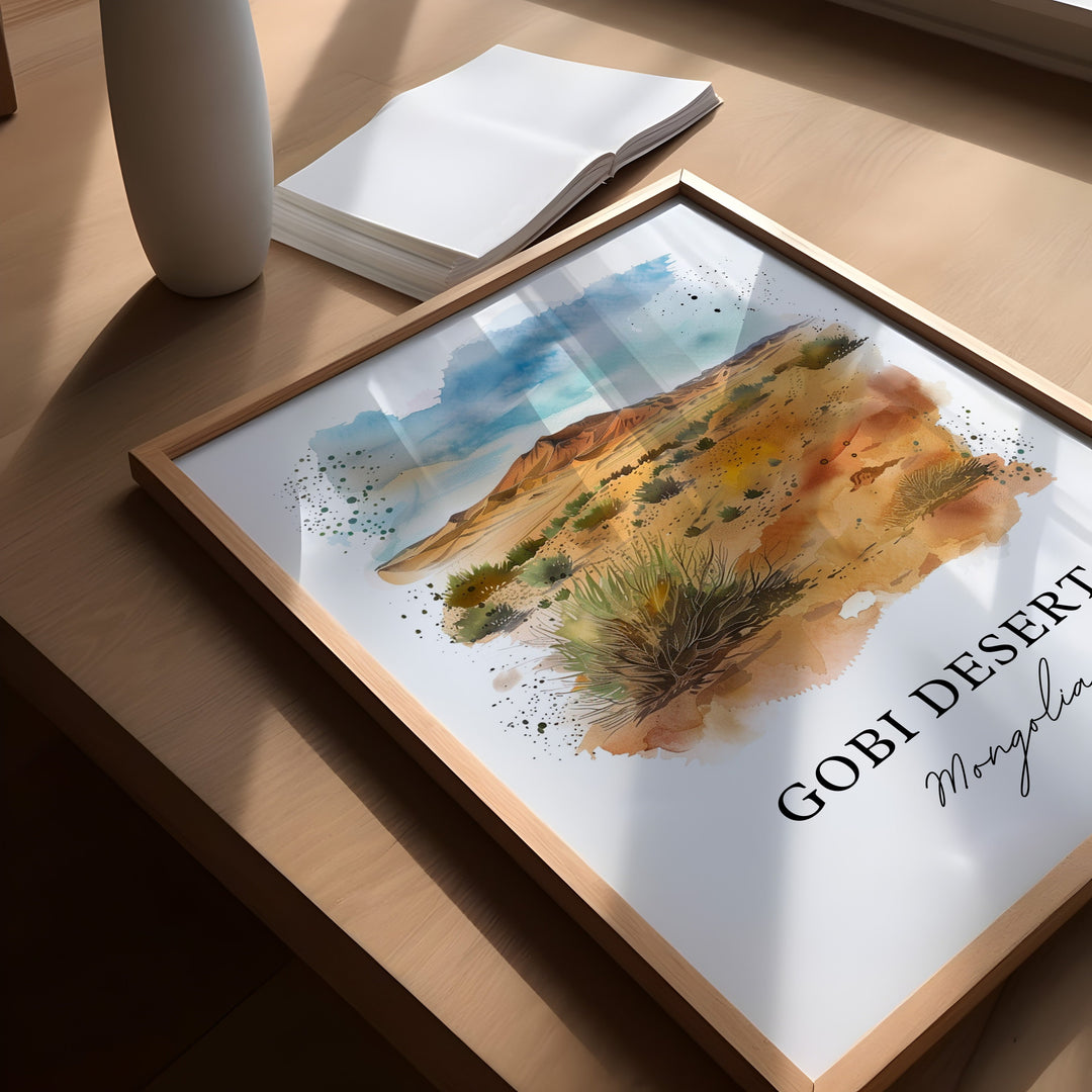 Gobi Desert Wall Art, Gobi Desert Print, Mongolia Watercolor, Gobi Desert Gift,