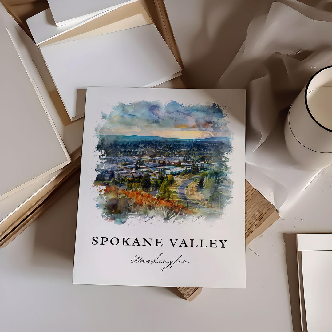 Spokane Valley Art, Spokane Washington Print, Spokane Watercolor Art, Spokane Valley Gift,