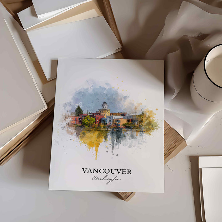 Vancouver, Washington Wall Art, Vancouver Print, Washington Watercolor Art, Clark County WA Gift, Travel Print, Travel Poster, Housewarming Gift
