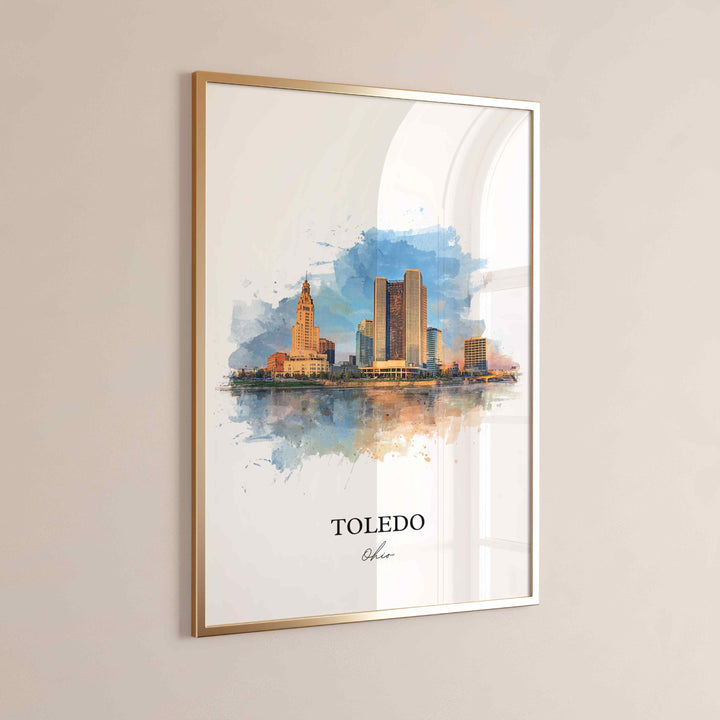 Toledo, Ohio Wall Art, Toledo Print, Toledo Ohio Watercolor Art, Toledo Ohio Skyline Gift, Travel Print, Travel Poster, Housewarming Gift