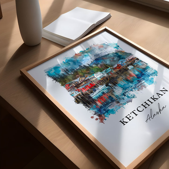 Ketchikan Wall Art, Revillagigedo Island Print, Ketchikan Watercolor, Inside Passage AK Gift,