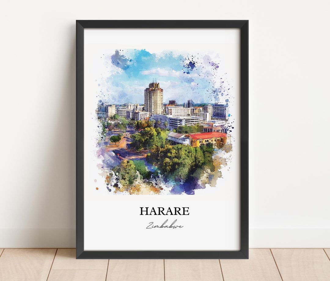 Harare Wall Art, Harare Print, Zimbabwe Watercolor Art, Harare Zimbabwe Gift, Travel Print, Travel Poster, Housewarming Gift