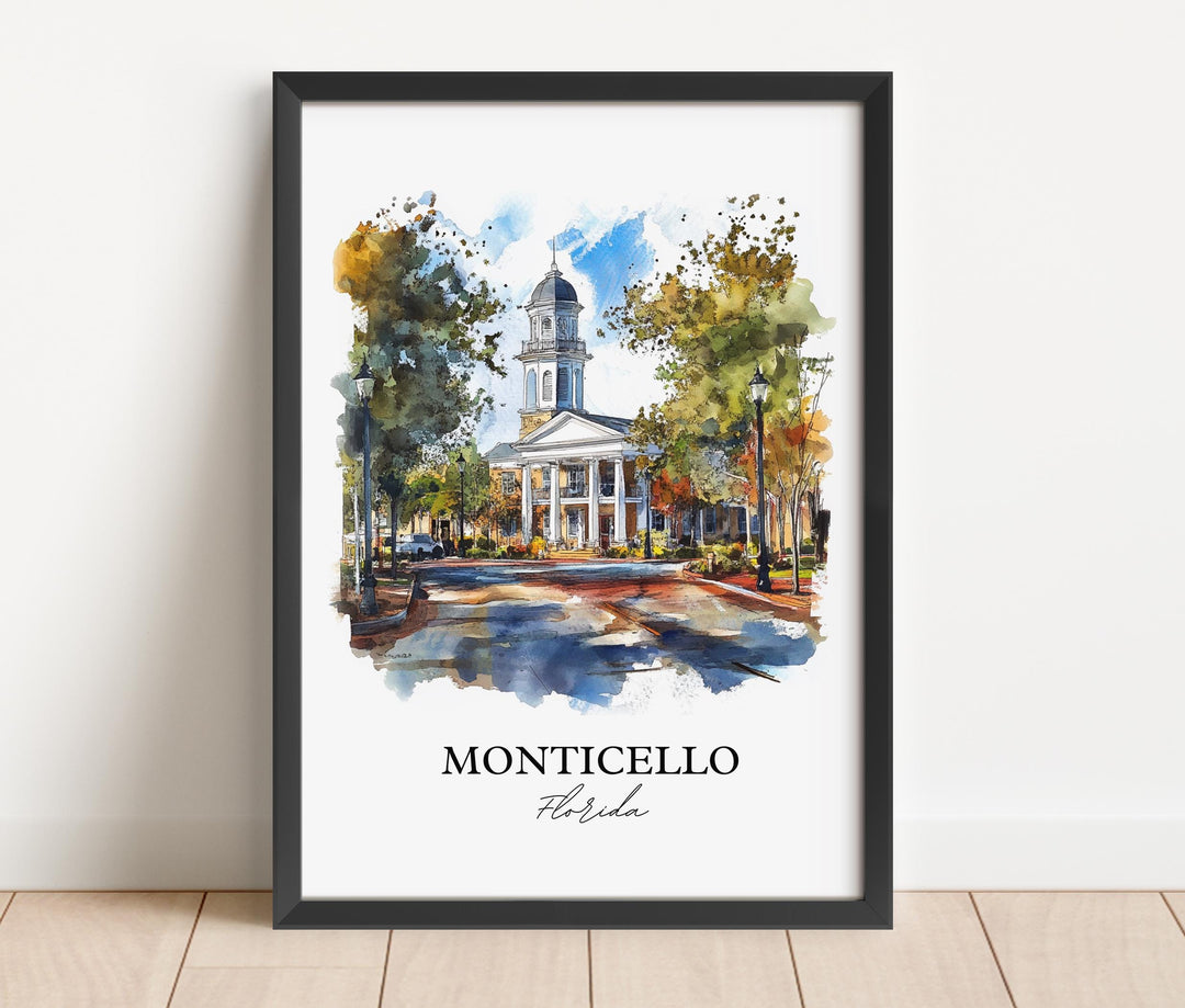 Monticello FL Wall Art, Monticello Florida Print, Florida Artwork, Jefferson County FL Gift, Travel Print, Travel Poster, Housewarming Gift