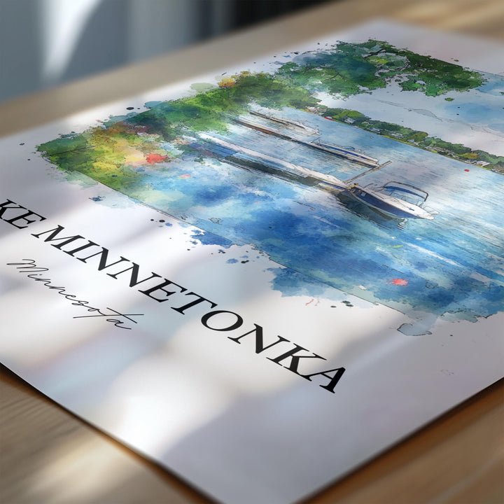 Lake Minnetonka Wall Art, Minneapolis Print, Minnesota Watercolor Art, Lake Minnetonka Gift, Travel Print, Travel Poster, Housewarming Gift
