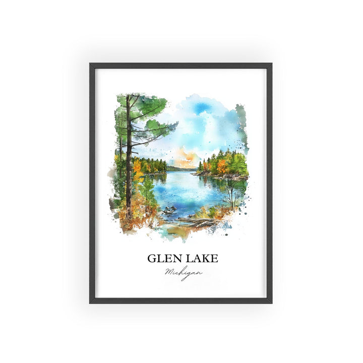 Glen Lake Wall Art, Leelanau Print, Michigan Watercolor Art, Glen Lake Michigan Gift, Travel Print, Travel Poster, Housewarming Gift