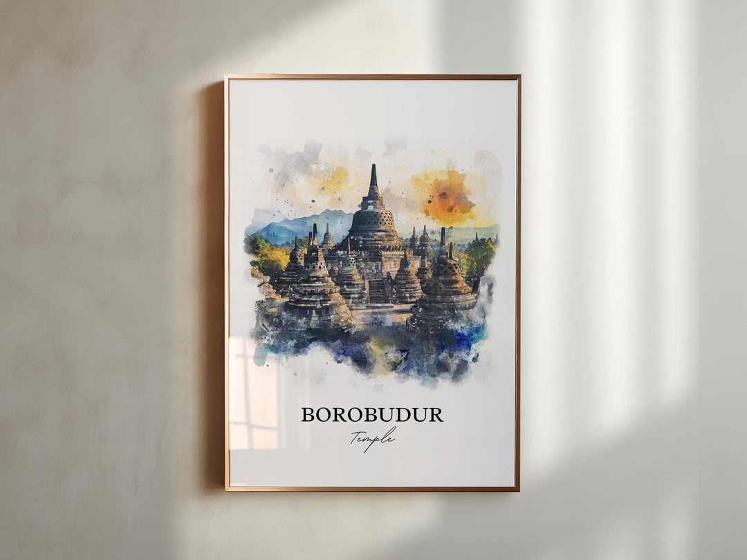 Borobudur Temple, Indonesia – Watercolor Art Print