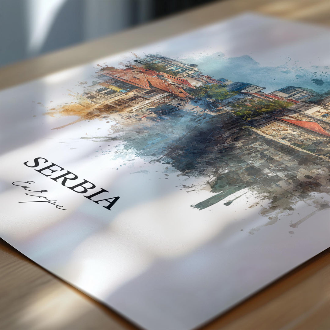 Serbia Wall Art, Serbia Print, Serbia Watercolor Art, Serbian Gift, Travel Print, Travel Poster, Housewarming Gift