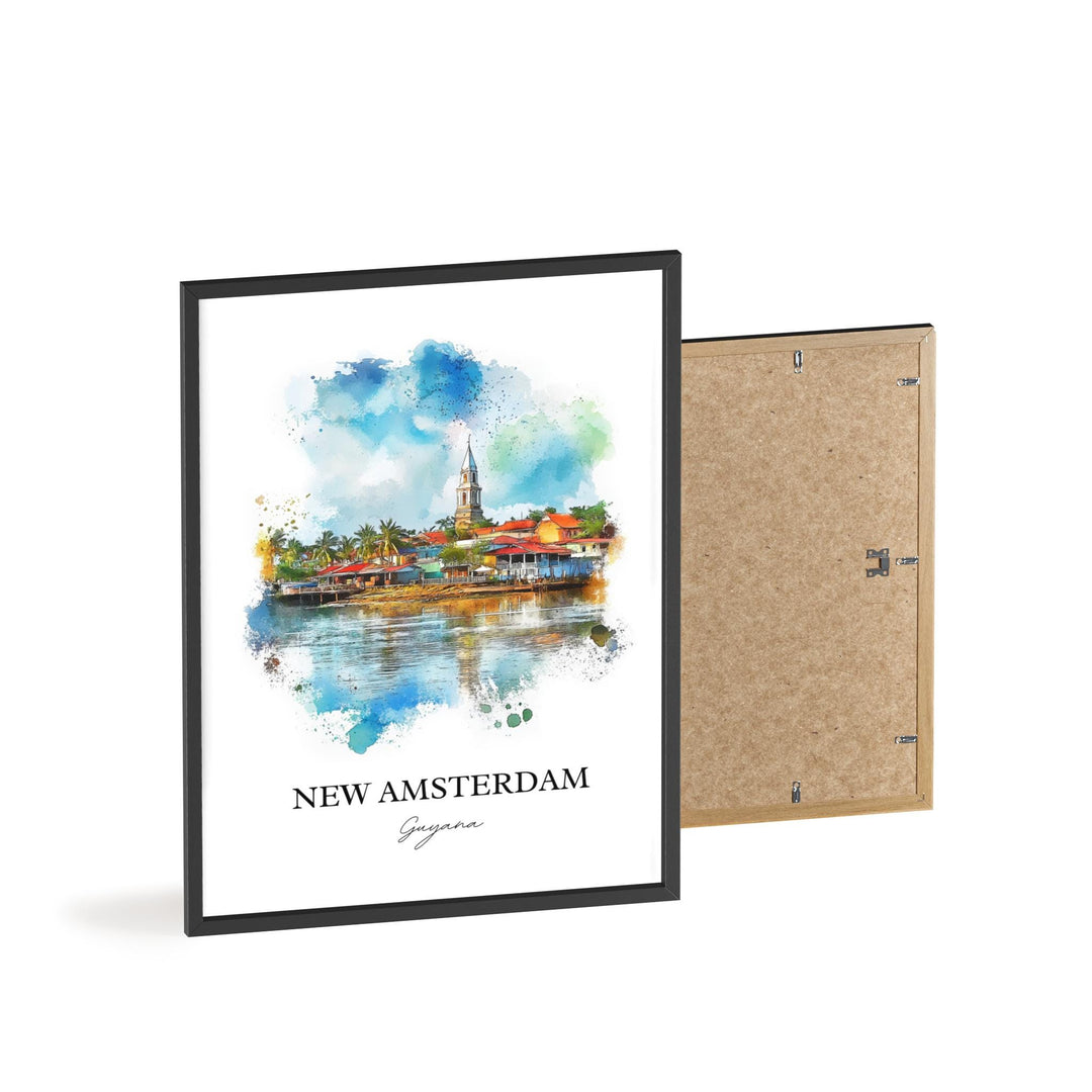 New Amsterdam Guyana Wall Art, Guyana Print, Guyana Watercolor Art, New Amsterdam Gift, Travel Print, Travel Poster, Housewarming Gift
