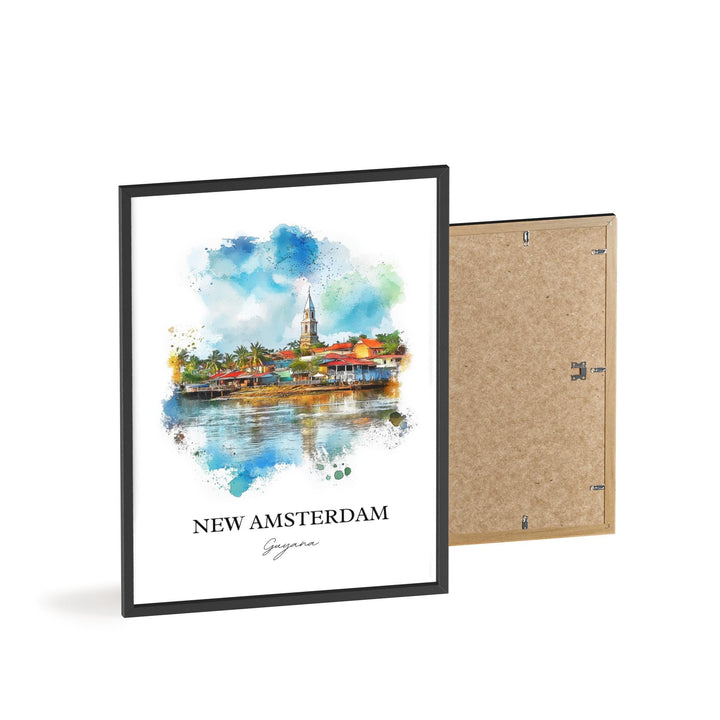 New Amsterdam Guyana Wall Art, Guyana Print, Guyana Watercolor Art, New Amsterdam Gift, Travel Print, Travel Poster, Housewarming Gift