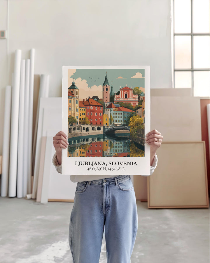Ljubljana Art, Ljubljana Retro Travel Art, Slovenia Home Decor, Slovenia Gift, Slovenia Travel Art, Travel Prints, Housewarming Gift