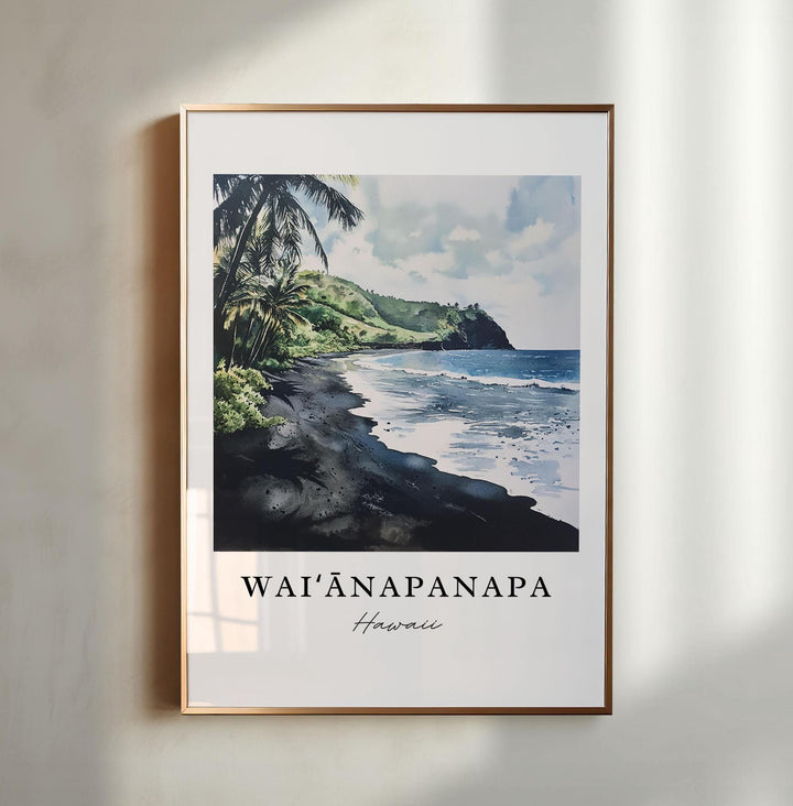 Waianapanapa Wall Art, Maui Print, Maui HI Watercolor Art, Waianapanapa State Park Gift,