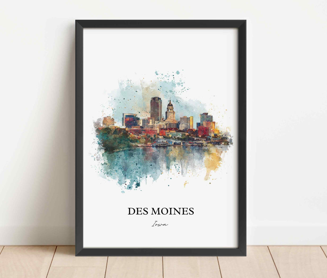 Des Moines, Iowa Wall Art, Des Moines Print, Iowa Watercolor Art, Iowa Gift, Travel Print, Travel Poster, Housewarming Gift
