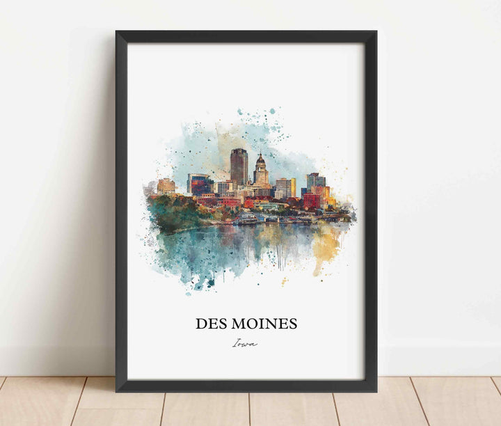 Des Moines, Iowa Wall Art, Des Moines Print, Iowa Watercolor Art, Iowa Gift, Travel Print, Travel Poster, Housewarming Gift