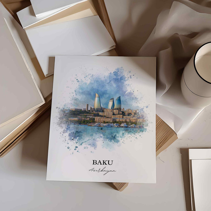 Baku, Azerbaijan – Watercolor Art Print