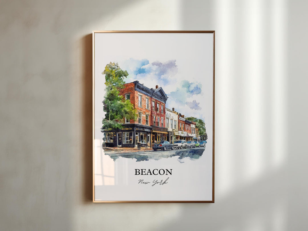 Beacon NY Wall Art, Dutchess County Print, Hudson River Watercolor Art, Beacon New York Gift, Travel Print, Travel Poster, Housewarming Gift