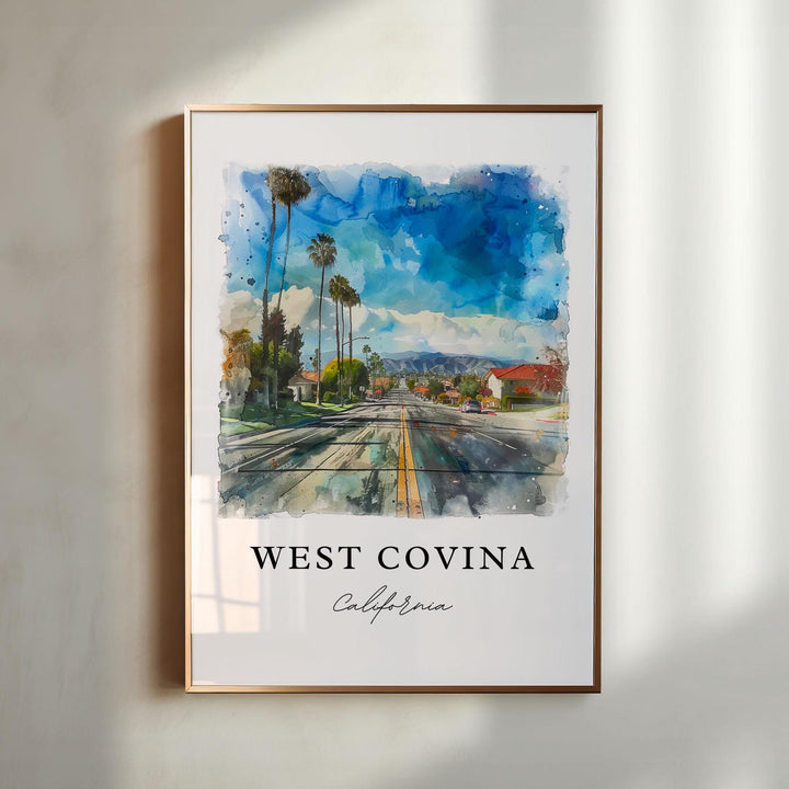 West Covina CA Wall Art, West Covina Print, West Covina Watercolor Art, West Covina Gift,